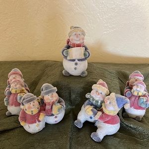 Set of Snowmen,3”T, pastel blue @ pink